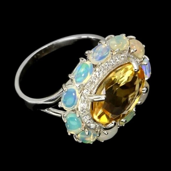 Natural Citrine 14x10mm, Fire Opal & Cz 925 Sterling Silver‎ Ring 8.75 - Picture 6 of 8